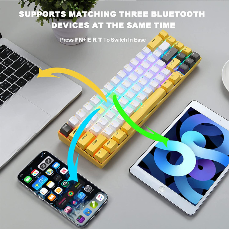 Mechanická klávesnica Motospeed BK67, 67 kláves, RGB, Bluetooth 5.0, bezdrôtová/káblová, ergonomická herná klávesnica pre PC, notebooky, Win/Mac/iPad