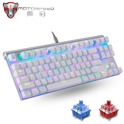Oriģinālā Motospeed CK101 RGB mehāniskā tastatūra 87 taustiņi, vadu anti-ghosting mix LED aizmugurgaismotas spēļu tastatūras datorspēlētājiem