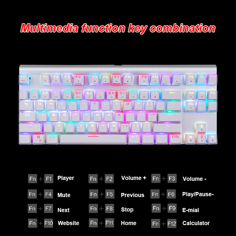 Originali Motospeed CK101 RGB mechaninė klaviatūra 87 klavišai laidiniai anti-ghosting Mix LED foninio apšvietimo žaidimų klaviatūros, skirtos kompiuteriniams žaidėjams