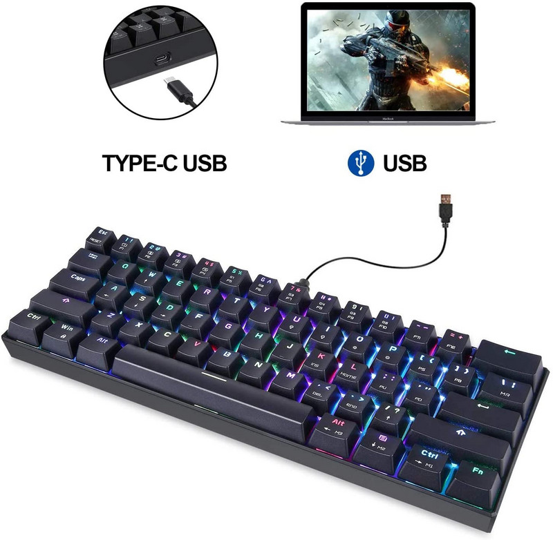 Motospeed CK61 mehanička tipkovnica prijenosna 61 tipka RGB LED pozadinsko osvjetljenje USB žičane uredske/gaming tipkovnice za Mac, Android, Windows