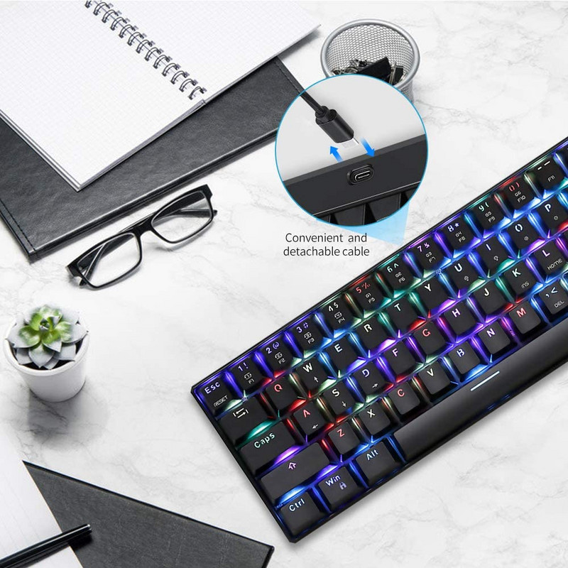 Motospeed CK61 mehanička tipkovnica prijenosna 61 tipka RGB LED pozadinsko osvjetljenje USB žičane uredske/gaming tipkovnice za Mac, Android, Windows