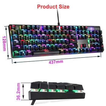 Истинска игрална механична клавиатура Motospeed CK104, 104 клавиша, RGB подсветка, USB кабел, светещ шрифт, руски/английски клавиатури за настолен компютър