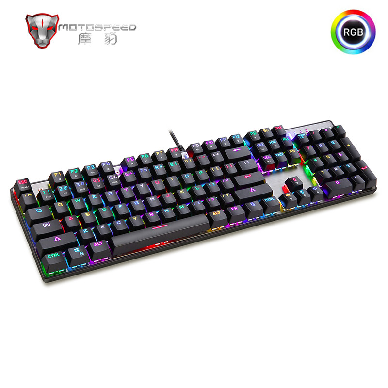 Originálna herná mechanická klávesnica Motospeed CK104, 104 kláves, RGB podsvietenie, USB, káblová, s podsvietením, ruská/anglická klávesnica pre stolné počítače