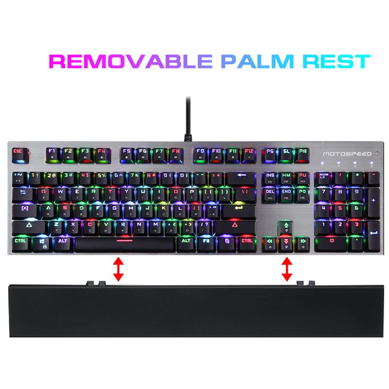 Originaal Motospeed CK108 mänguri mehaaniline klaviatuur 104 klahviga must/sinine/punane lüliti USB juhtmega RGB taustvalgustusega klaviatuurid randmetugi