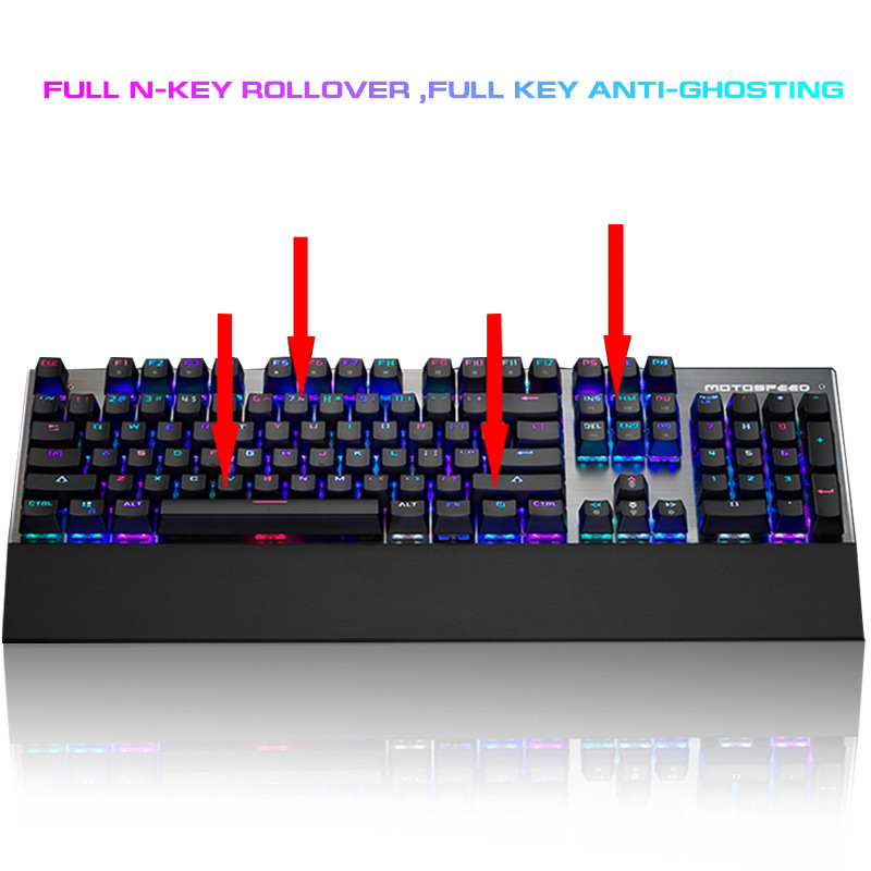 Originaal Motospeed CK108 mänguri mehaaniline klaviatuur 104 klahviga must/sinine/punane lüliti USB juhtmega RGB taustvalgustusega klaviatuurid randmetugi