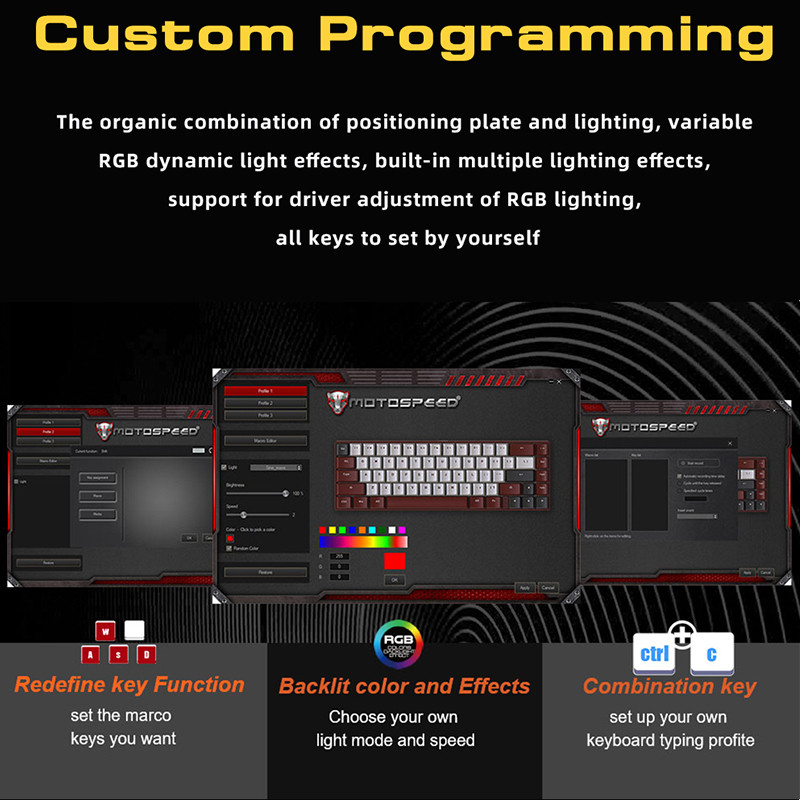 Motospeed BK67 dviejų režimų mechaninė klaviatūra 67 klavišų RGB Bluetooth 5.0 belaidis / laidinis raudonas mėlynas jungiklis, skirtas nešiojamam kompiuteriui Win / Mac / iPad