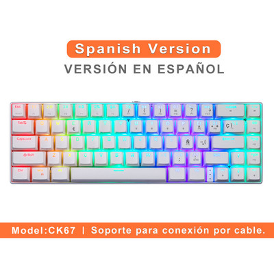 Najnovšia mechanická herná klávesnica Motospeed CK67 RGB USB Mini, červenomodrý spínač, 67 kláves, káblový odnímateľný kábel, prenosná na cesty