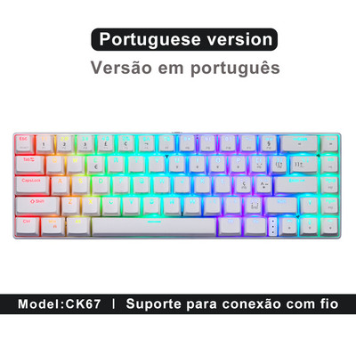 Najnovšia mechanická herná klávesnica Motospeed CK67 RGB USB Mini, červenomodrý spínač, 67 kláves, káblový odnímateľný kábel, prenosná na cesty