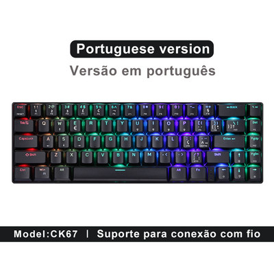 Najnovšia mechanická herná klávesnica Motospeed CK67 RGB USB Mini, červenomodrý spínač, 67 kláves, káblový odnímateľný kábel, prenosná na cesty
