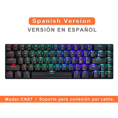 Najnovšia mechanická herná klávesnica Motospeed CK67 RGB USB Mini, červenomodrý spínač, 67 kláves, káblový odnímateľný kábel, prenosná na cesty