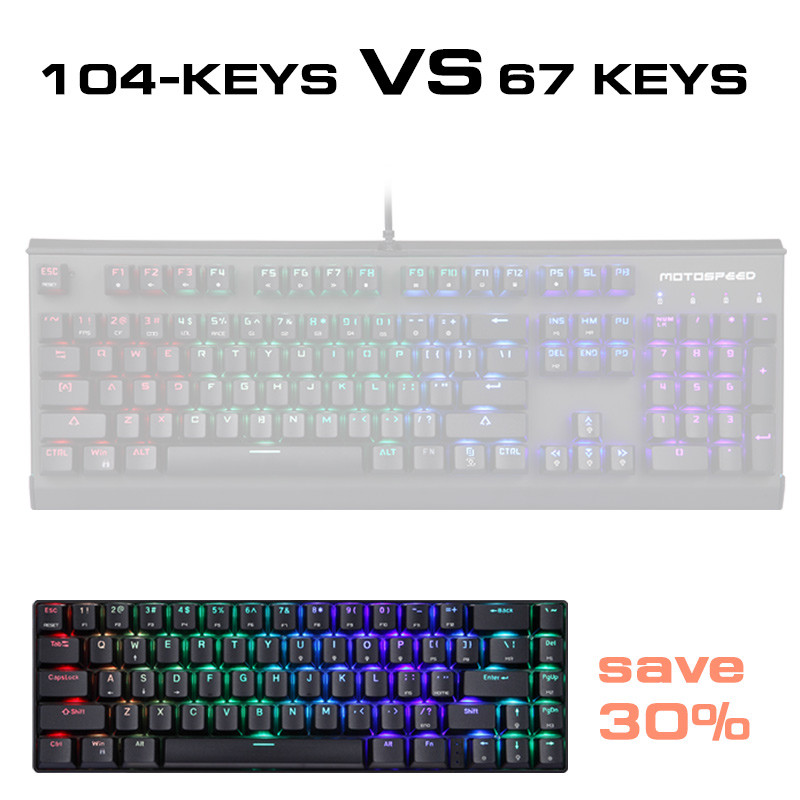 Najnovšia mechanická herná klávesnica Motospeed CK67 RGB USB Mini, červenomodrý spínač, 67 kláves, káblový odnímateľný kábel, prenosná na cesty