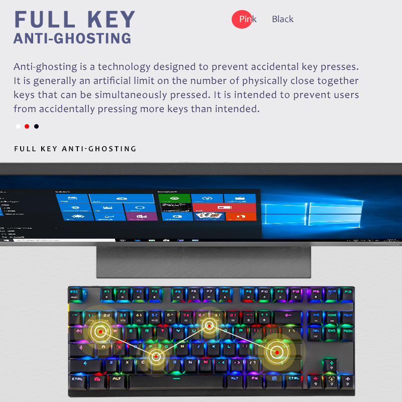 Oriģinālā Motospeed CK82 RGB spēļu mehāniskā tastatūra 87 taustiņu LED fona apgaismojums USB vadu multivides tastatūras personālajam datora spēlētājam