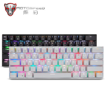 Rusų/anglų Motospeed RGB žaidimų mechaninė klaviatūra 61 klavišų belaidė/Bluetooth LED apšviestos klaviatūros, skirtos nešiojamam kompiuteriui