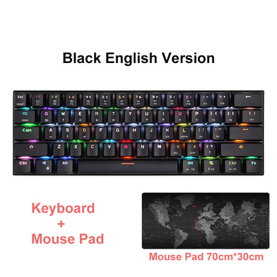 Rusų/anglų Motospeed RGB žaidimų mechaninė klaviatūra 61 klavišų belaidė/Bluetooth LED apšviestos klaviatūros, skirtos nešiojamam kompiuteriui