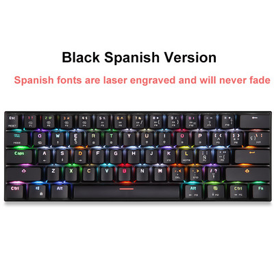 Rusų/anglų Motospeed RGB žaidimų mechaninė klaviatūra 61 klavišų belaidė/Bluetooth LED apšviestos klaviatūros, skirtos nešiojamam kompiuteriui