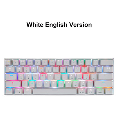 Rusų/anglų Motospeed RGB žaidimų mechaninė klaviatūra 61 klavišų belaidė/Bluetooth LED apšviestos klaviatūros, skirtos nešiojamam kompiuteriui