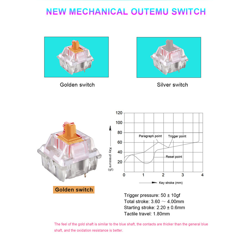 Motospeed CK80 RGB Gaming Μηχανικό Πληκτρολόγιο LED Οπίσθιο φωτισμό Χρυσός/Ασημί διακόπτης USB Ενσύρματο μεταλλικό πάνελ για επιτραπέζιο gamer υπολογιστών