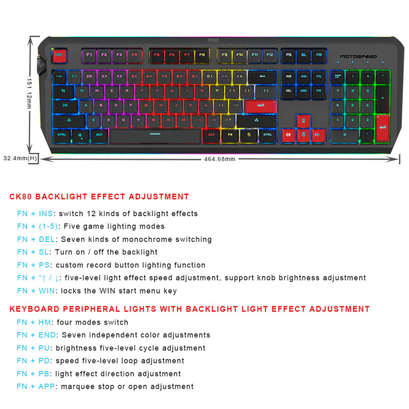 Motospeed CK80 RGB Gaming Μηχανικό Πληκτρολόγιο LED Οπίσθιο φωτισμό Χρυσός/Ασημί διακόπτης USB Ενσύρματο μεταλλικό πάνελ για επιτραπέζιο gamer υπολογιστών