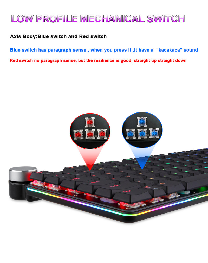 Motospeed GK81 mänguri mehaaniline klaviatuur USB juhtmeta kaherežiimiline RGB taustvalgustusega vene/hispaania laserklaviatuur arvutimängijatele