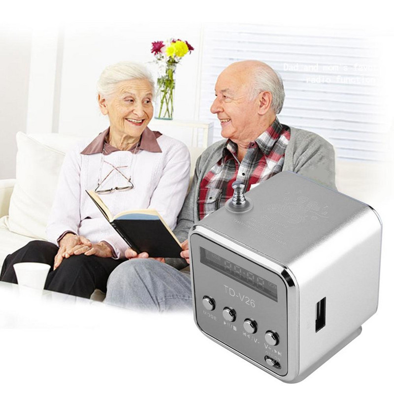 Φορητό ραδιόφωνο FM από κράμα αλουμινίου USB Mini στερεοφωνικό ψηφιακό ψηφιακή συσκευή αναπαραγωγής μουσικής LCD Υποστήριξη μεγάφωνο Micro SD/TF για τηλέφωνο υπολογιστή