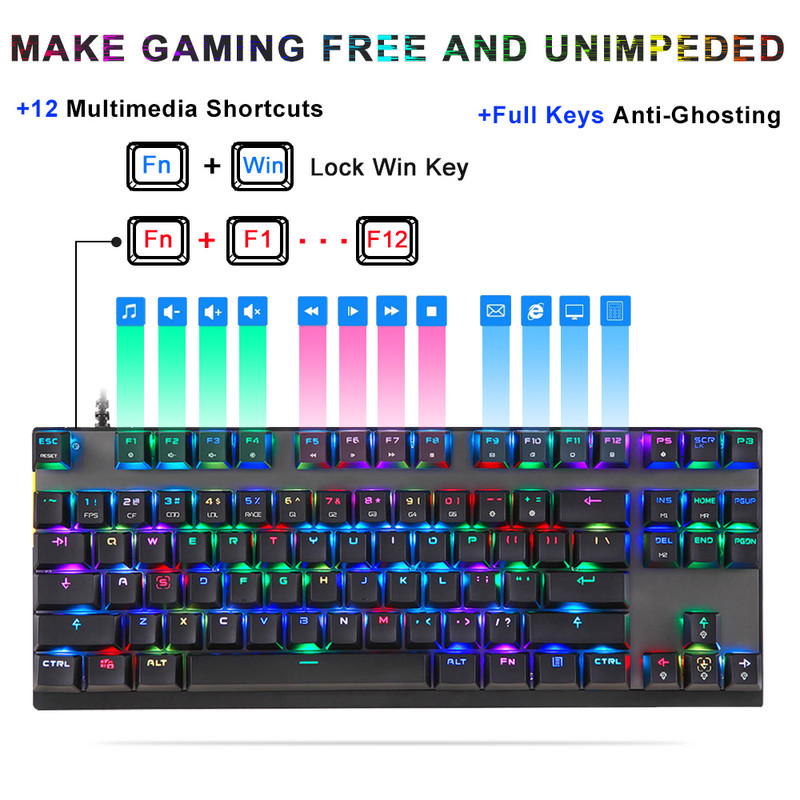 Το νεότερο Motospeed CK82 RGB Gaming Mechanical Keyboard Anti-Ghosting LED Backlight Backlight USB Ενσύρματα πληκτρολόγια λέιζερ για υπολογιστή υπολογιστή Gamer