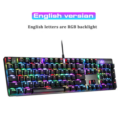 Originali Motospeed CK104 RGB žaidimų mechaninė klaviatūra 104 klavišai USB laidinis rusiškas/angliškas LED apšvietimas kompiuteriniam žaidėjui + dovana