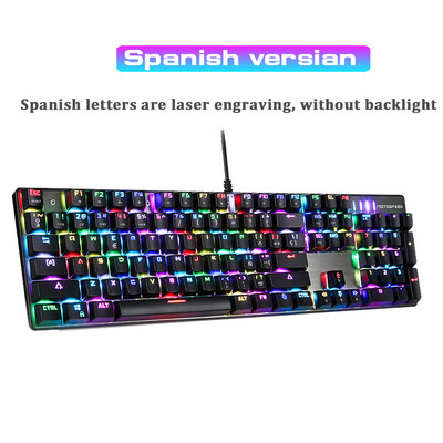 Originali Motospeed CK104 RGB žaidimų mechaninė klaviatūra 104 klavišai USB laidinis rusiškas/angliškas LED apšvietimas kompiuteriniam žaidėjui + dovana