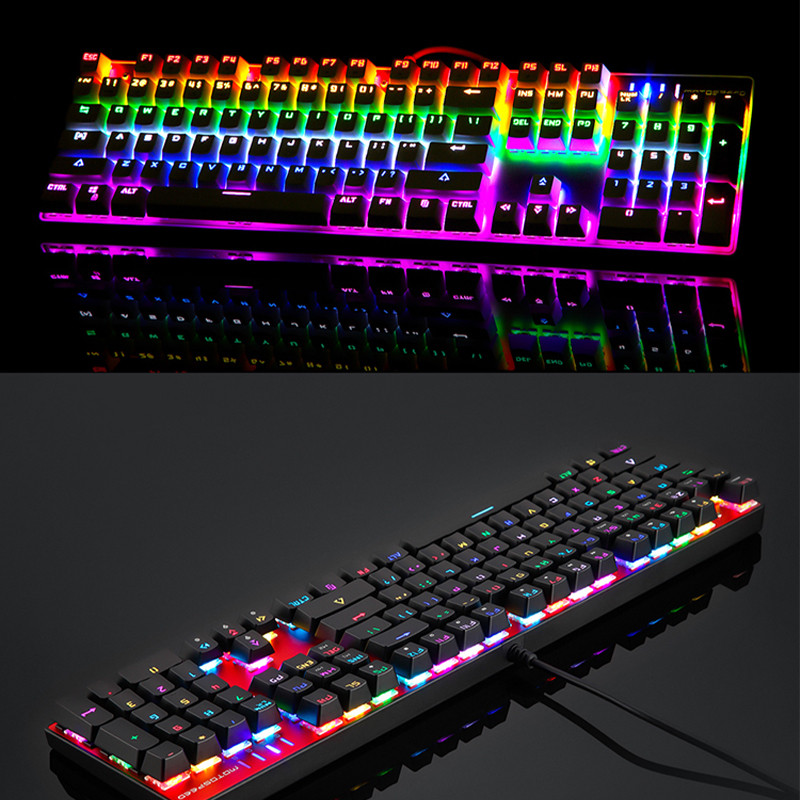 Originali Motospeed CK104 RGB žaidimų mechaninė klaviatūra 104 klavišai USB laidinis rusiškas/angliškas LED apšvietimas kompiuteriniam žaidėjui + dovana