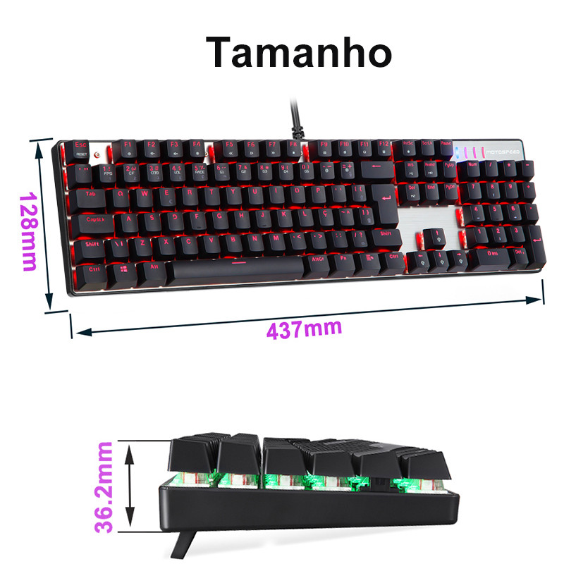 Português Motospeed CK104 RGB spēļu mehāniskā tastatūra 104 taustiņu LED aizmugurgaismojuma USB vadu ergonomiskā tastatūra personālajam datora spēlētājam