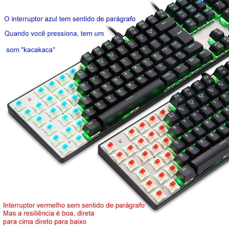 Português Motospeed CK104 RGB spēļu mehāniskā tastatūra 104 taustiņu LED aizmugurgaismojuma USB vadu ergonomiskā tastatūra personālajam datora spēlētājam