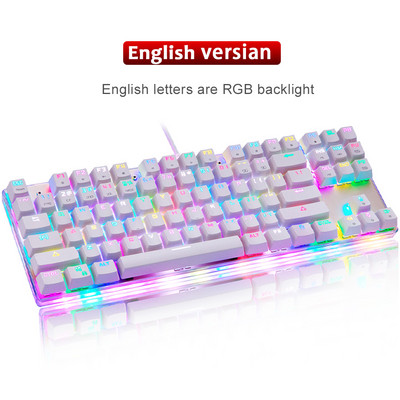 Tastatură mecanică pentru jocuri Motospeed K87S RGB, cu fir USB, 87 de taste, iluminare de fundal cu LED, comutator roșu/albastru, tastaturi laser pentru computer