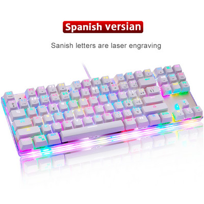 Tastatură mecanică pentru jocuri Motospeed K87S RGB, cu fir USB, 87 de taste, iluminare de fundal cu LED, comutator roșu/albastru, tastaturi laser pentru computer