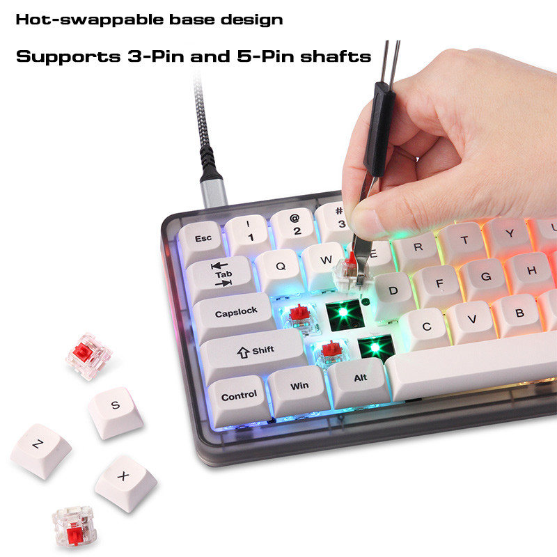 Uusim Motospeed CK69 mänguri mehaaniline klaviatuur USB juhtmega 67 klahviga RGB taustvalgus Täisklahv kuumvahetus gateroni punane võll mängijale