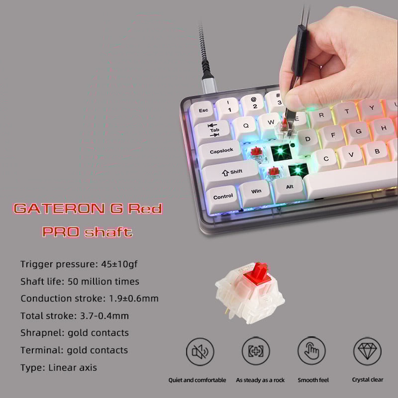 Uusim Motospeed CK69 mänguri mehaaniline klaviatuur USB juhtmega 67 klahviga RGB taustvalgus Täisklahv kuumvahetus gateroni punane võll mängijale