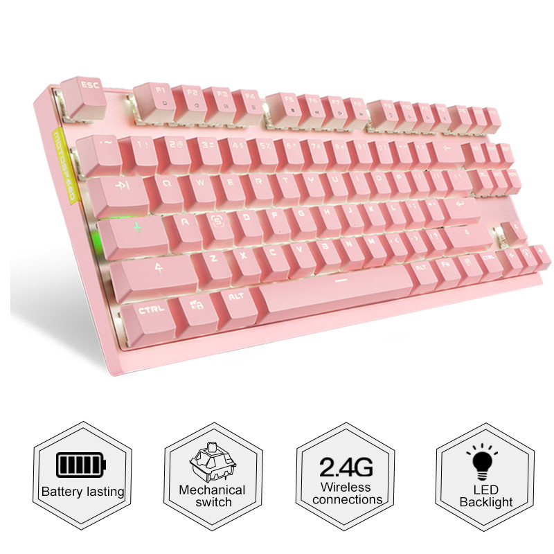 Motospeed 2.4G Ασύρματο/Ενσύρματο Dual Mode Gaming Μηχανικό πληκτρολόγιο 87 πλήκτρων Δέκτης USB Πληκτρολόγια LED με οπίσθιο φωτισμό για gamer υπολογιστών