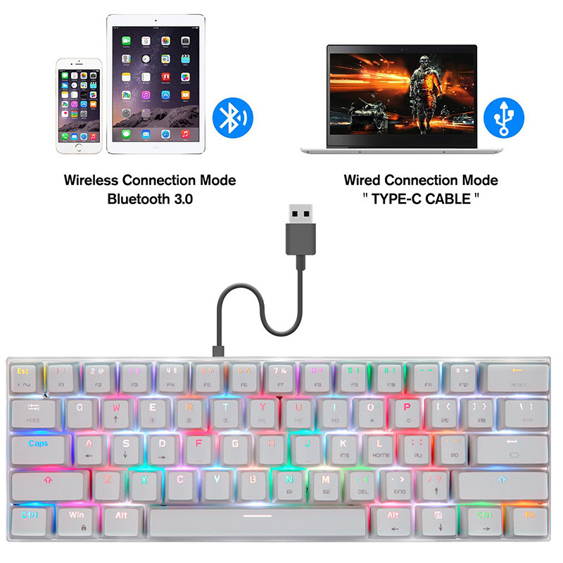 Motospeed CK62 Mini pārnēsājama 60% mehāniskā tastatūra Bluetooth divrežīmu USB vadu lāzerspēļu tastatūras datoru datora spēlētājiem