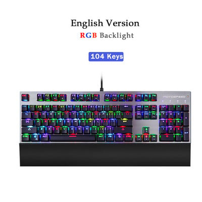 Eredeti Motospeed Gaming mechanikus billentyűzet csuklótámasz 104 kulcsos USB vezetékes RGB háttérvilágítású lézeres billentyűzetek profi számítógépes játékosokhoz