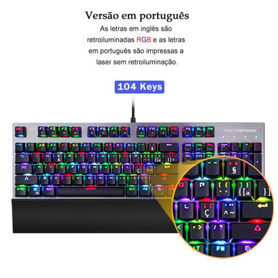 Eredeti Motospeed Gaming mechanikus billentyűzet csuklótámasz 104 kulcsos USB vezetékes RGB háttérvilágítású lézeres billentyűzetek profi számítógépes játékosokhoz