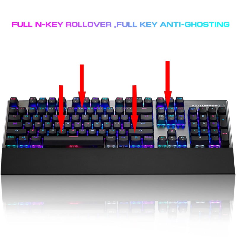 Eredeti Motospeed Gaming mechanikus billentyűzet csuklótámasz 104 kulcsos USB vezetékes RGB háttérvilágítású lézeres billentyűzetek profi számítógépes játékosokhoz