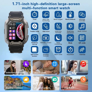 2022 Нов смарт часовник за гмуркане Спорт на открито Смарт часовник Сърдечен ритъм Кръвно налягане 5ATM Водоустойчив Bluetooth Смарт часовник за мъже+кутия