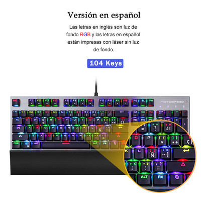 engleski/ruski Motospeed CK108 Mehanička tipkovnica 104 tipke USB Žičana RGB pozadinsko osvjetljenje Ergonomija Laserska igraća tipkovnica Podrška za zapešće