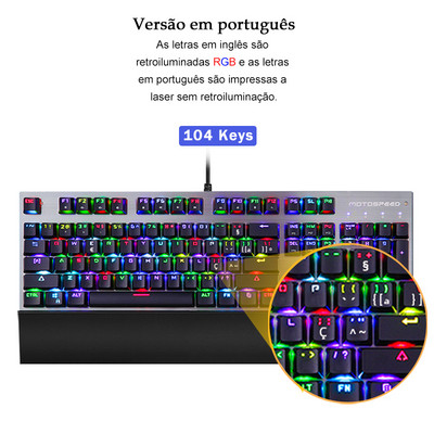 engleski/ruski Motospeed CK108 Mehanička tipkovnica 104 tipke USB Žičana RGB pozadinsko osvjetljenje Ergonomija Laserska igraća tipkovnica Podrška za zapešće