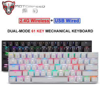 60% Motospeed кабелна/Bluetooth двурежимна игрална механична клавиатура 61 клавиша RGB подсветка за компютър компютър Android IOS система геймър