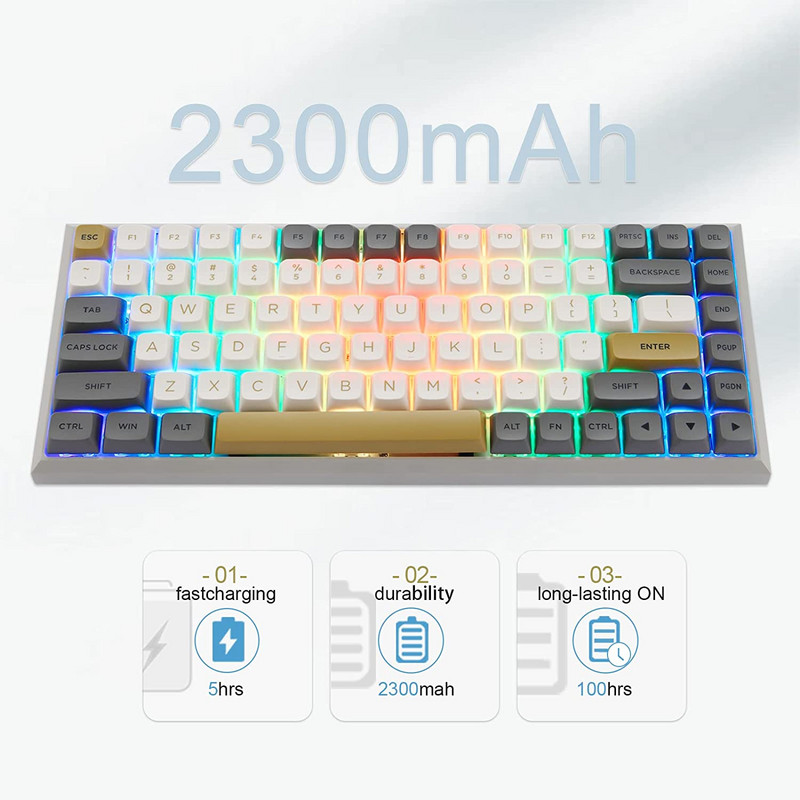 Motospeed SK84 RGB Triple Mode BT5.0/2.4G bežična/Type-C mehanička tipkovnica s mogućnošću vruće izmjene Programabilna gaming tipkovnica s 84 tipke