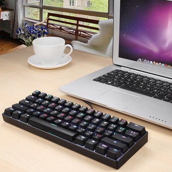 Най-евтината механична клавиатура Mini Motospeed CK61 RGB 61 клавиша Кабелна LED подсветка Лазерни игрални RU клавиатури за лаптоп PC таблет