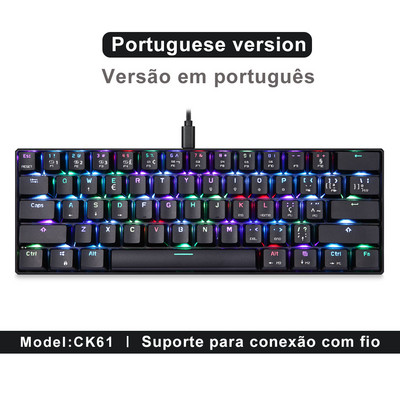 Cea mai ieftină tastatură mecanică Mini Motospeed CK61 RGB cu 61 de taste Iluminare de fundal LED cu fir Tastaturi RU pentru jocuri cu laser pentru laptop PC tabletă