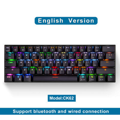 Motospeed CK62 RGB Μηχανικό πληκτρολόγιο 61 πλήκτρων Bluetooth Ασύρματο διπλής λειτουργίας Εργονομία Laser Mini πληκτρολόγια παιχνιδιών για φορητό υπολογιστή