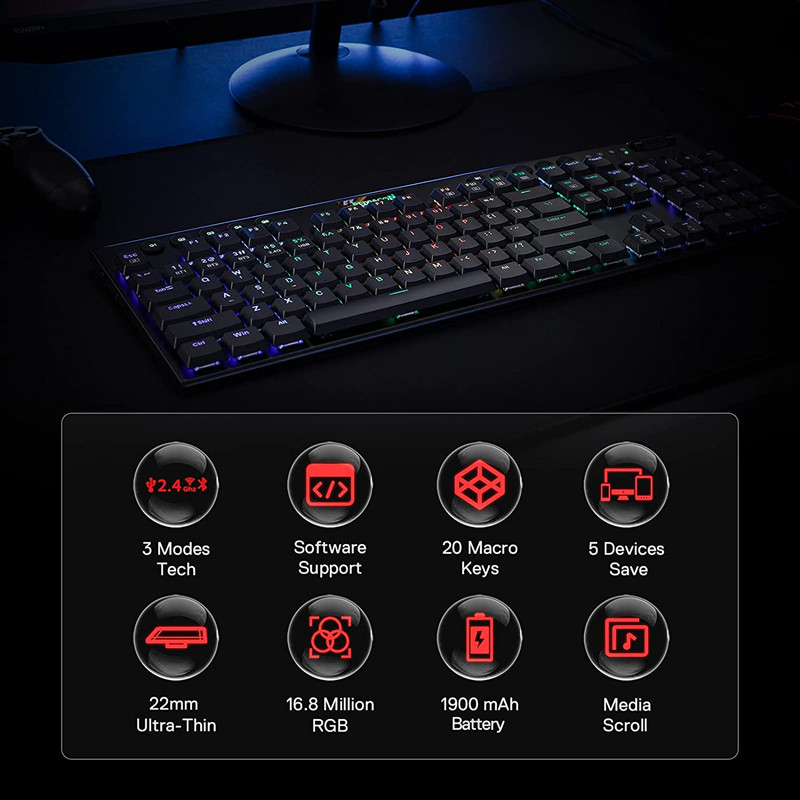 Redragon 104 tipke Žičana/2.4G bežična/Bluetooth igraća mehanička tipkovnica RGB pozadinsko osvjetljenje tipkovnica za igre za prijenosno računalo za igrače