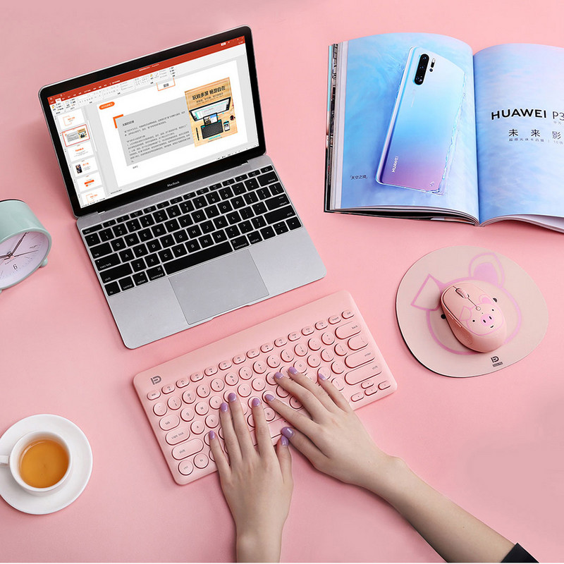 Tastatură mouse fără fir pentru computer, laptop, elegant, mini portabil, cu 79 de taste, combinații de mouse subțire, mute, acasă, birou, cadouri pentru doamnă