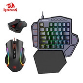 Set mouse-uri cu tastatură pentru jocuri cu o singură mână, mini mouse portabil cu tastatură pentru jocuri cu iluminare din spate RGB, cu adaptor convertor pentru comutator PC PS4 Xbox
